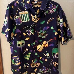Festive Men's Button Down Shirt with Mardi Gras Design